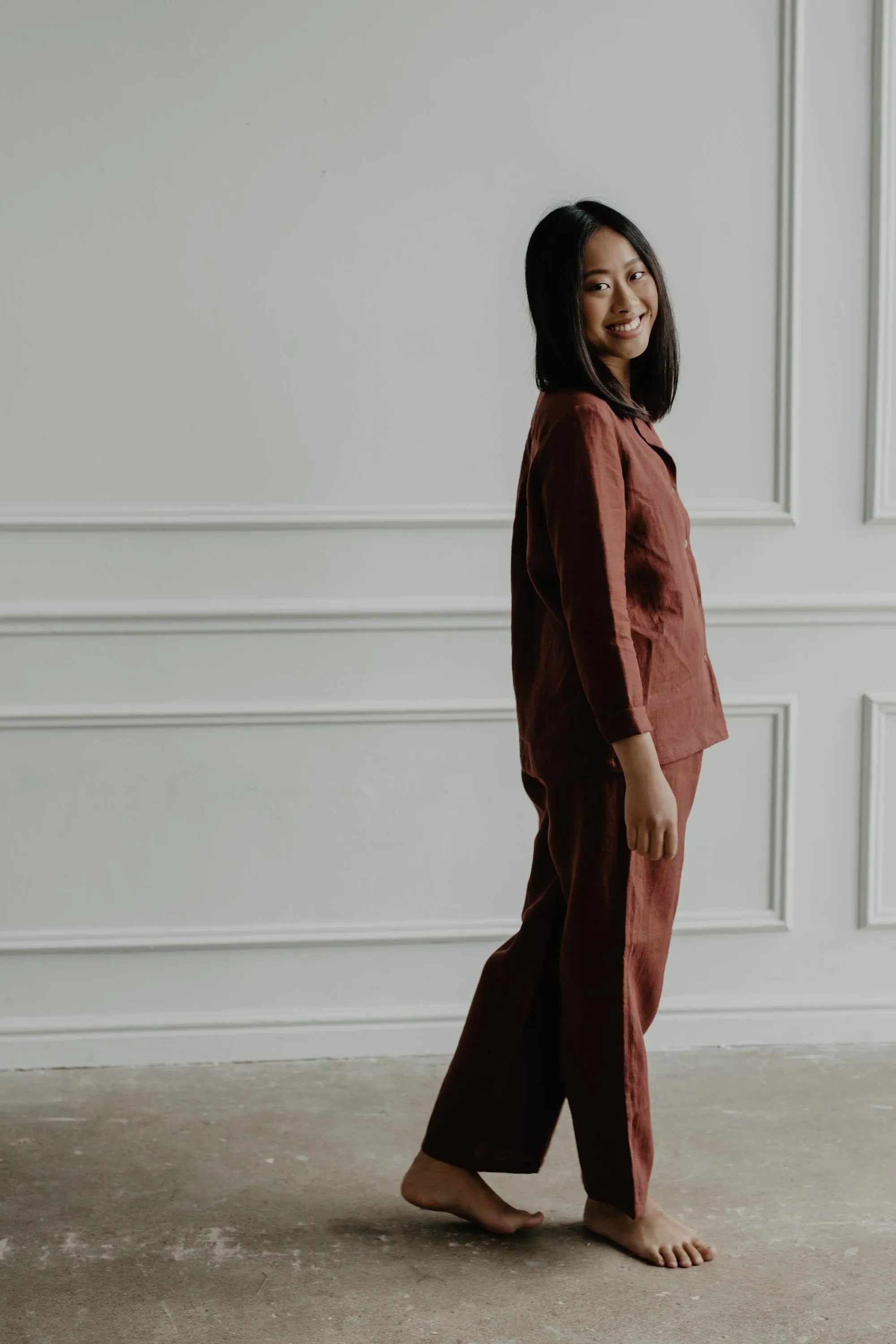 Long Sleeve Pajama Set Nightly - Terracotta
