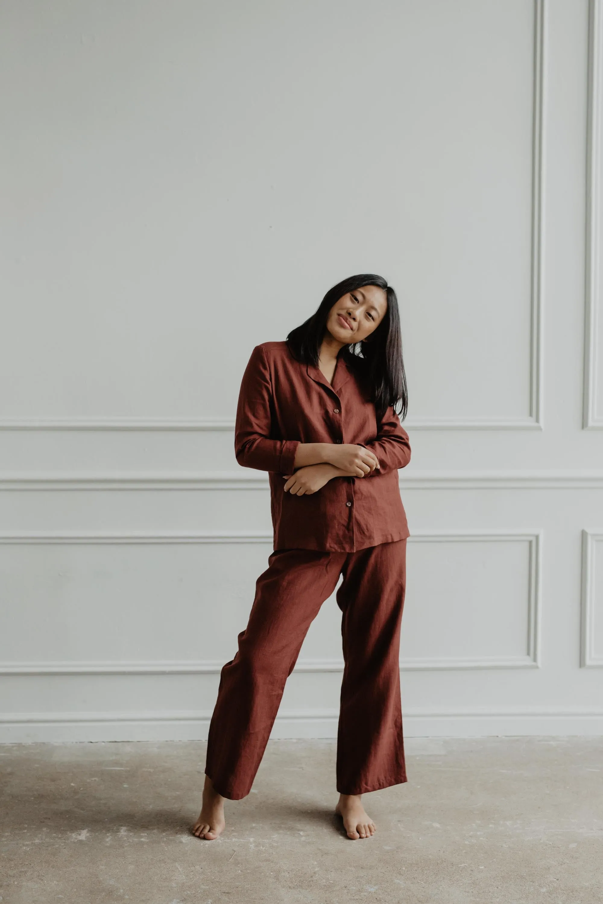 Long Sleeve Pajama Set Nightly - Terracotta