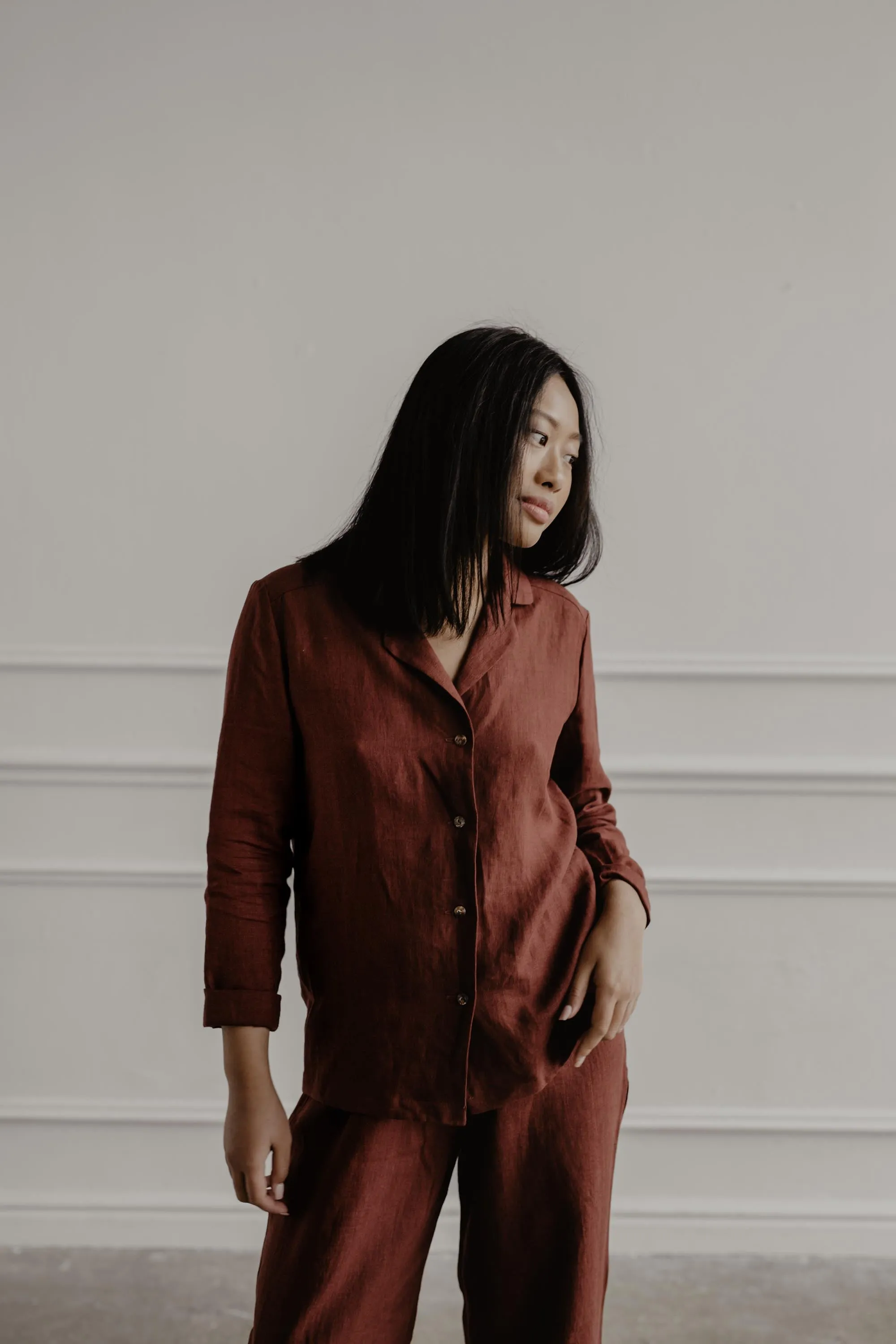 Long Sleeve Pajama Set Nightly - Terracotta