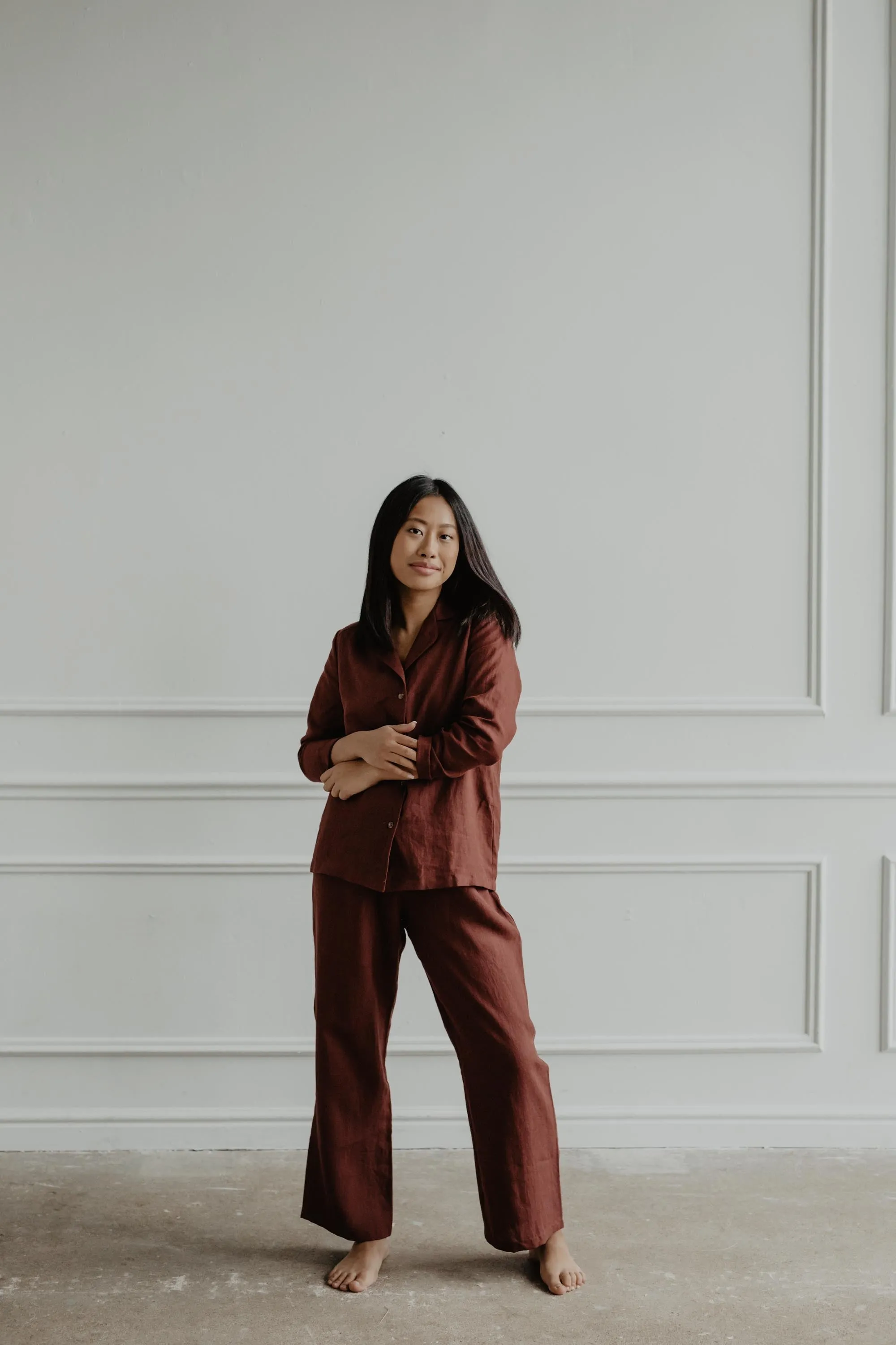 Long Sleeve Pajama Set Nightly - Terracotta