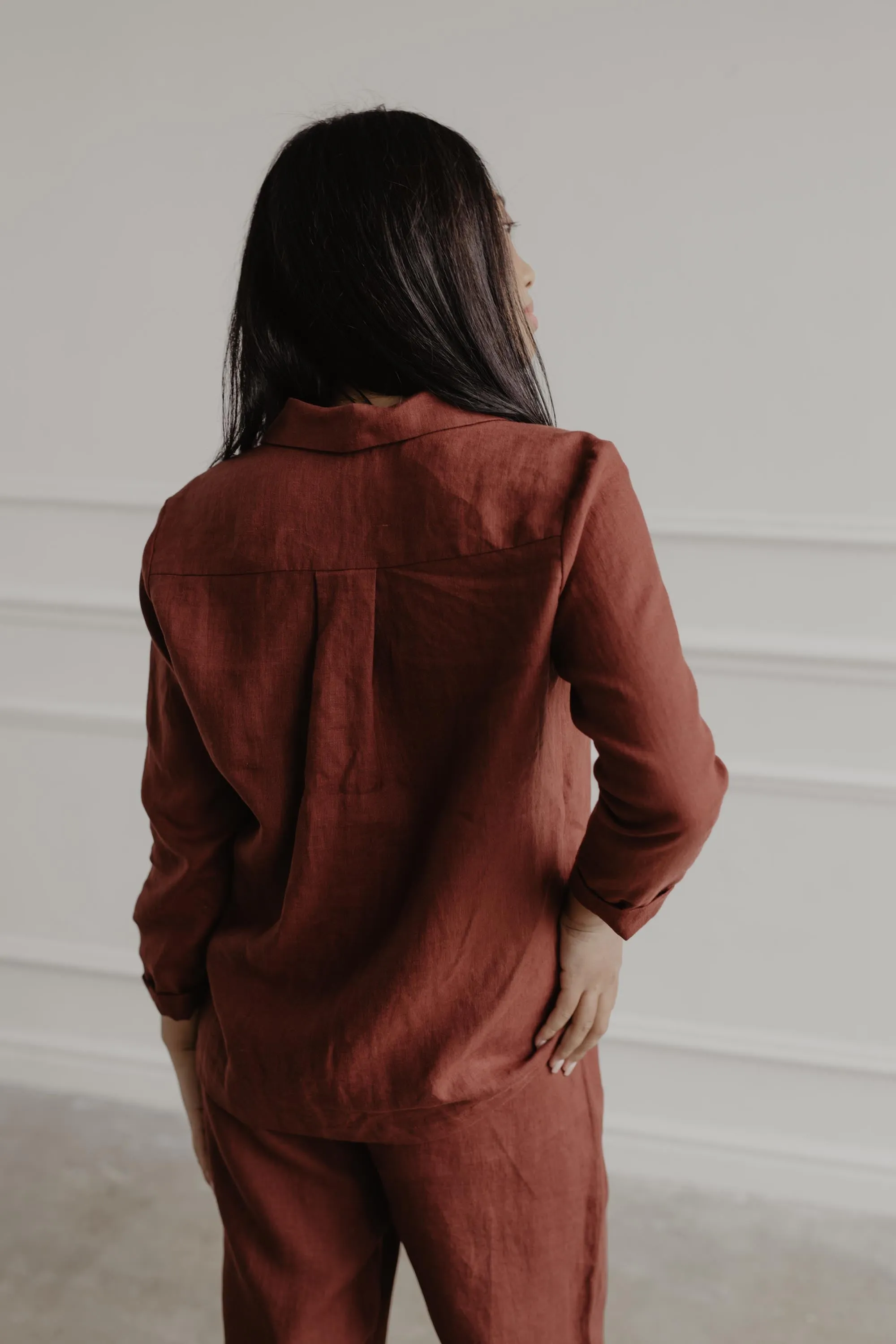 Long Sleeve Pajama Set Nightly - Terracotta