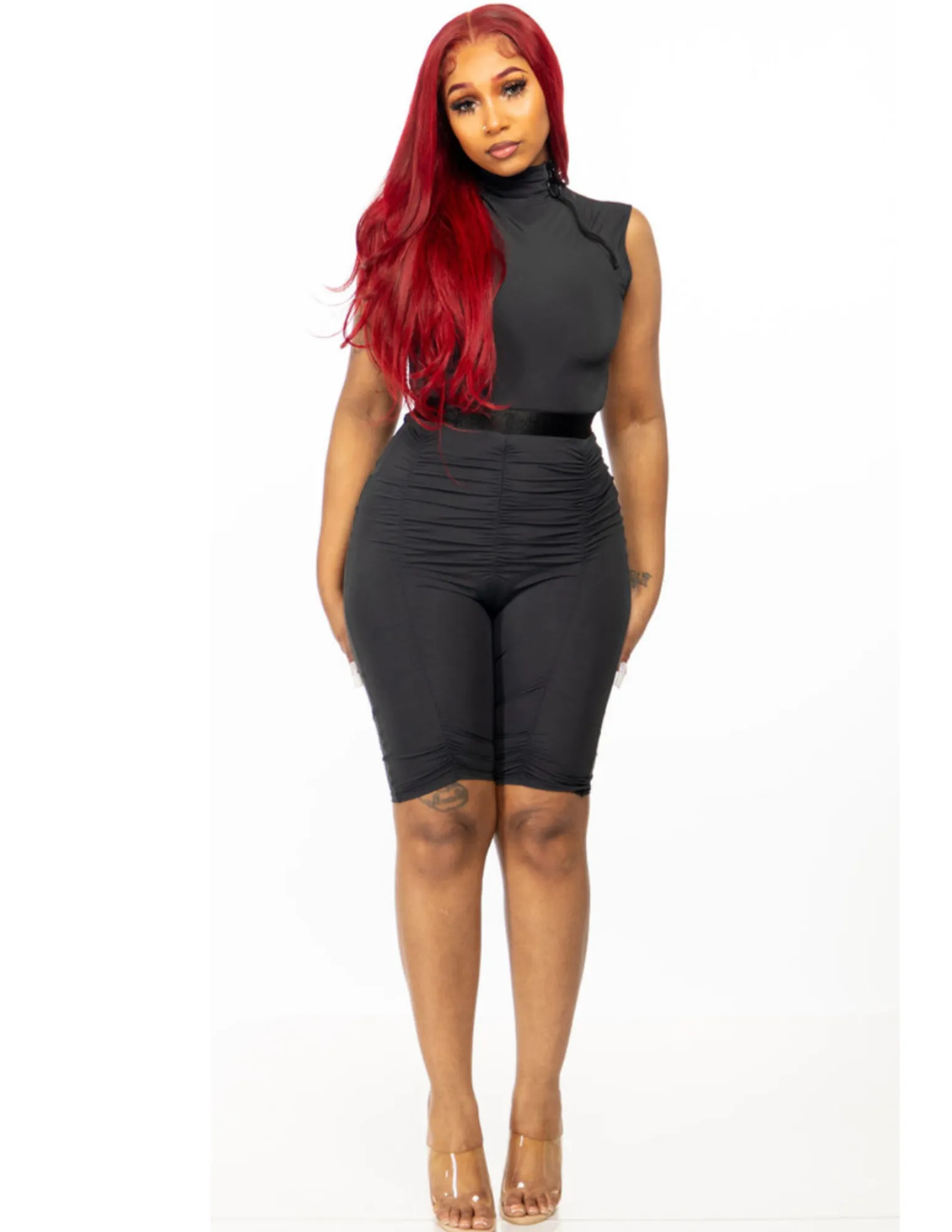 SNOB Scrunch Stretchy Short Set-Black