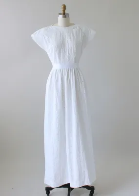 Vintage 1960s White Flower Maxi Wedding Dress