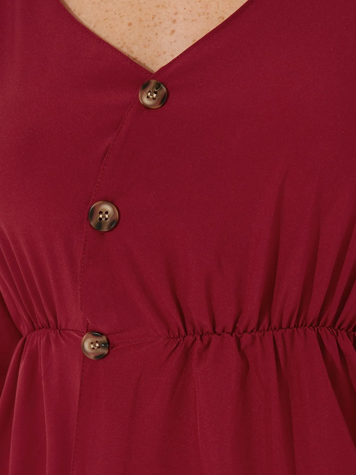 Wholesale Burgundy V-Neck Long Sleeve Slit Dresses