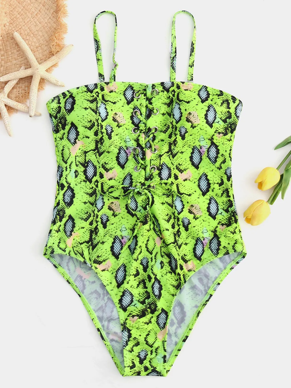 Wholesale Sleeveless Backless Spaghetti Strap Self-Tie Criss-Cross One-Pieces Swimwears