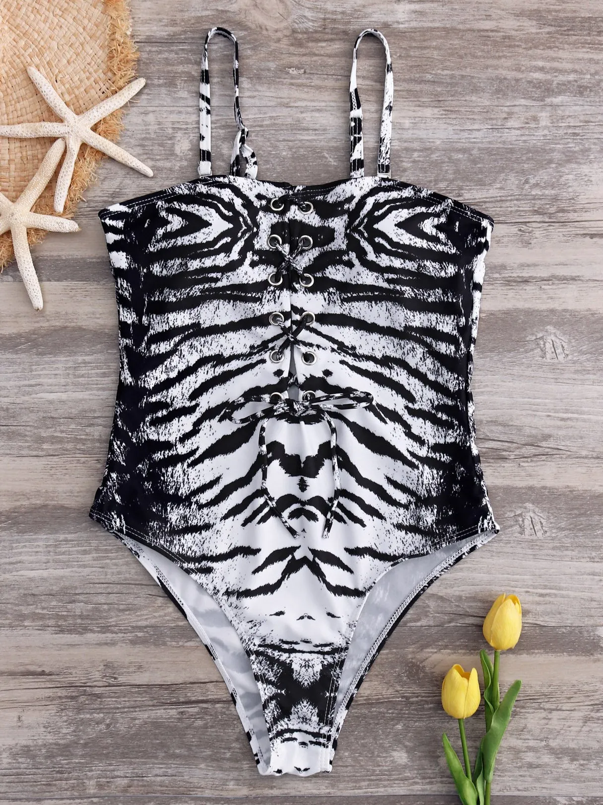 Wholesale Sleeveless Backless Spaghetti Strap Self-Tie Criss-Cross One-Pieces Swimwears