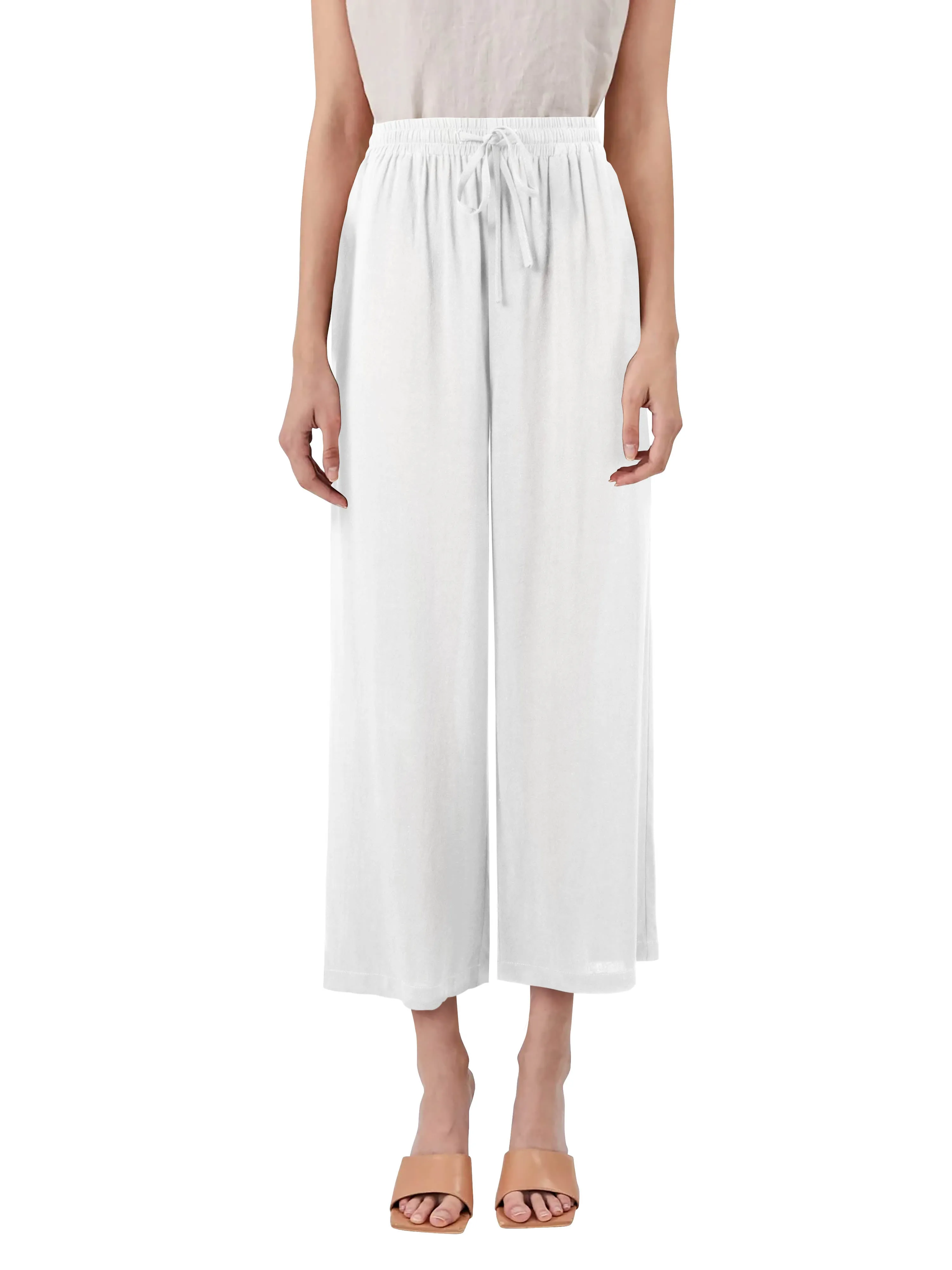 Womens Premium Capri Linen Pants Relaxed Fit Elastic Waist Cropped Trousers with Pockets