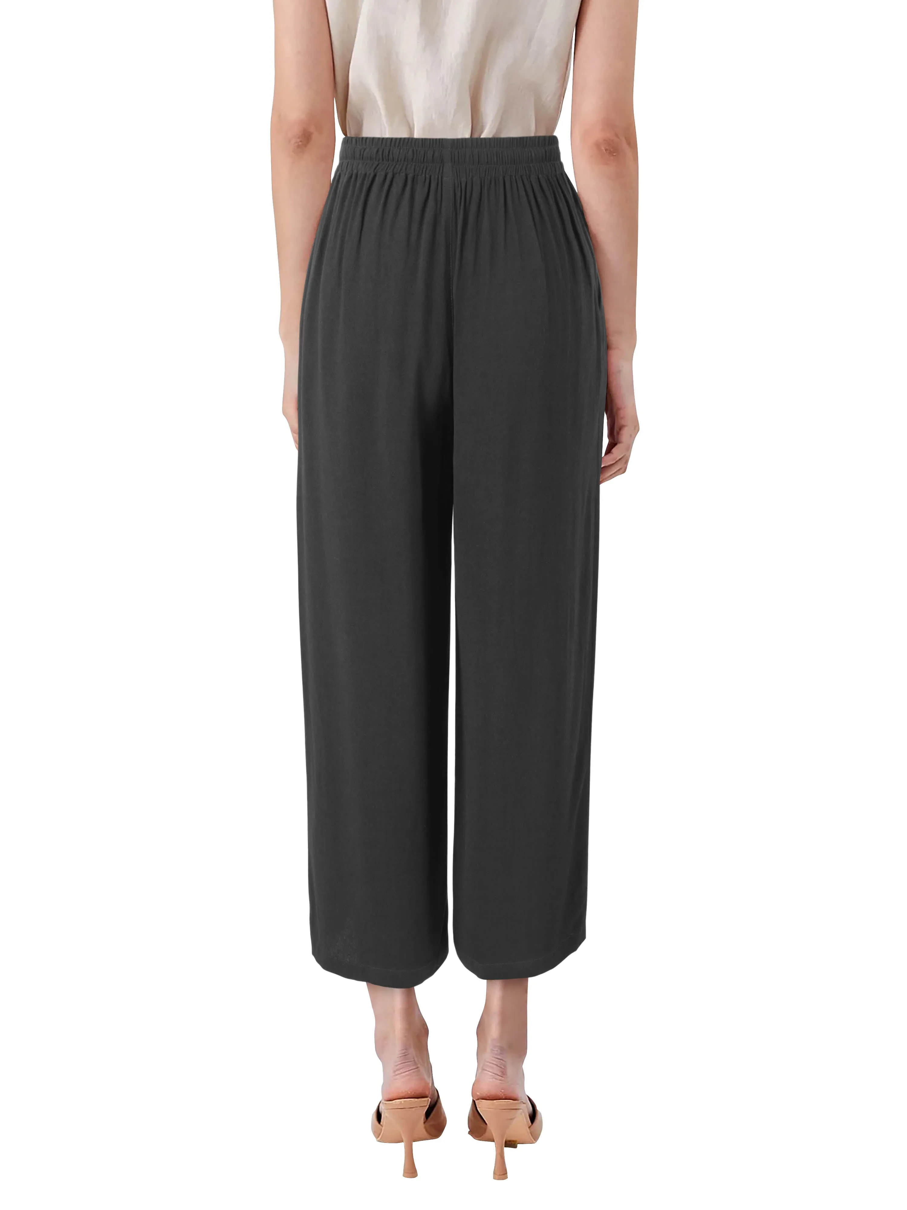 Womens Premium Capri Linen Pants Relaxed Fit Elastic Waist Cropped Trousers with Pockets