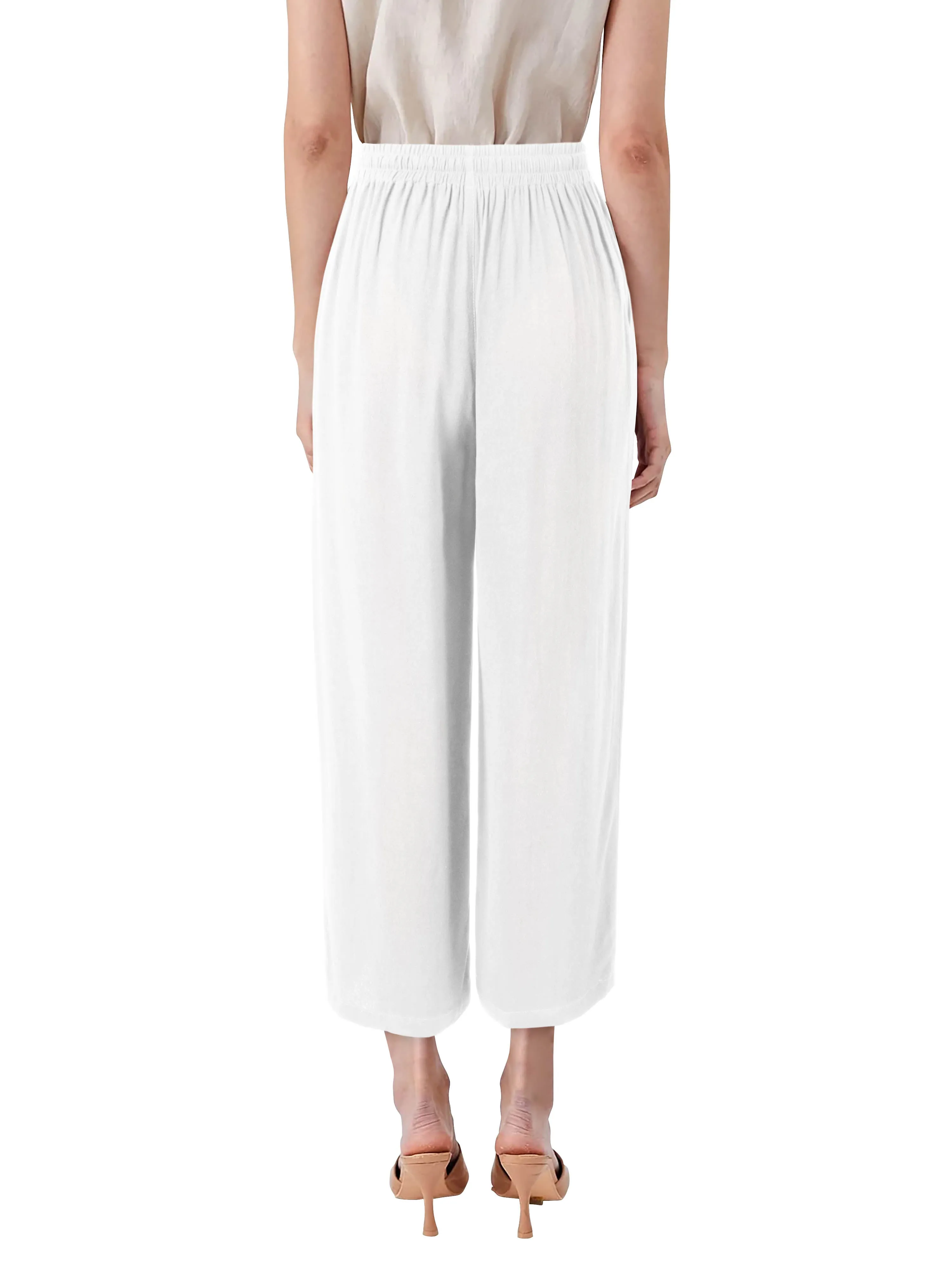Womens Premium Capri Linen Pants Relaxed Fit Elastic Waist Cropped Trousers with Pockets