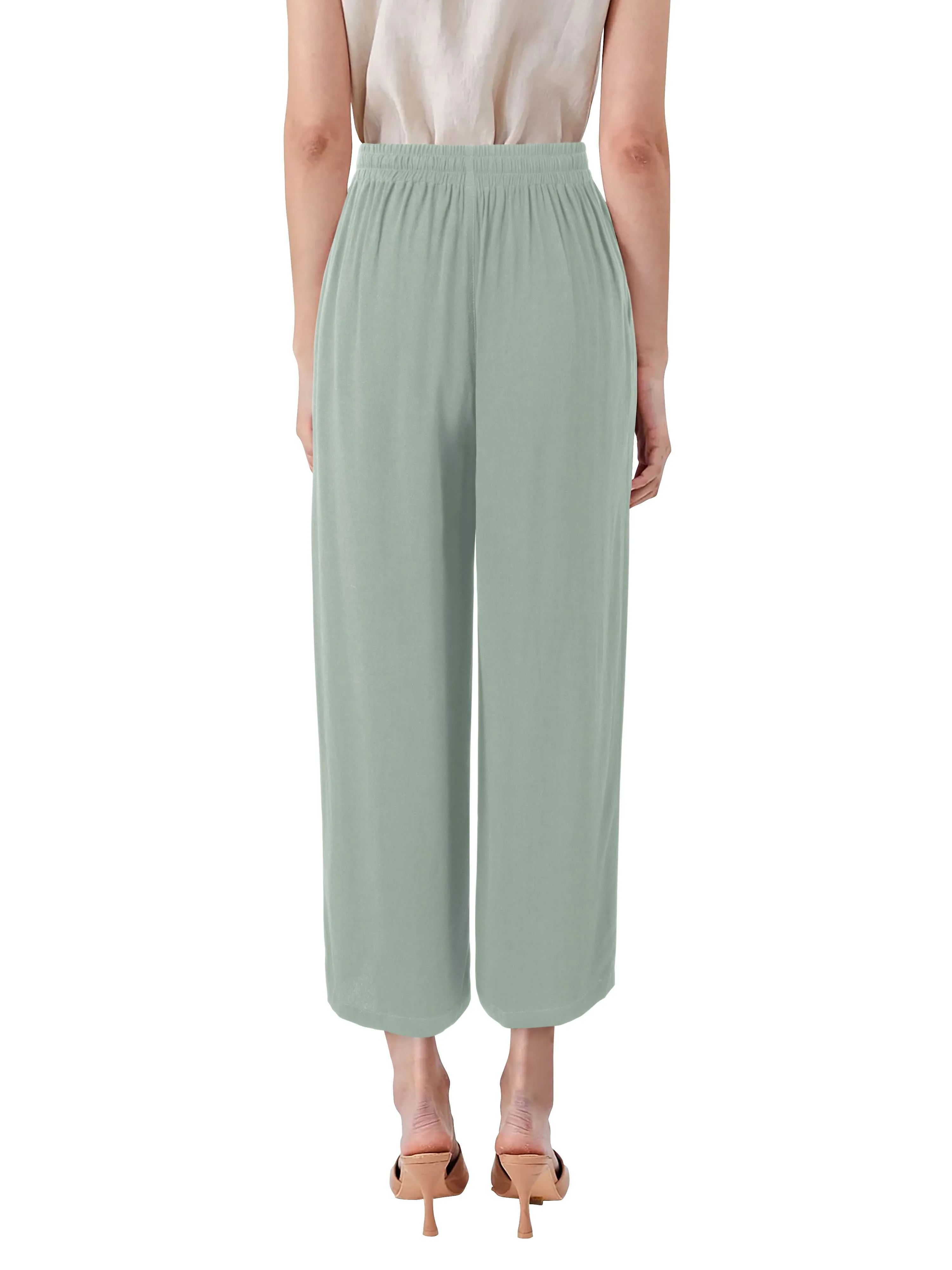 Womens Premium Capri Linen Pants Relaxed Fit Elastic Waist Cropped Trousers with Pockets